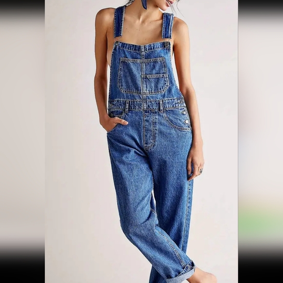 Source Unknown Denim - All time faves bib denims in medium blue. Medium blue wash.  Sz large. N…